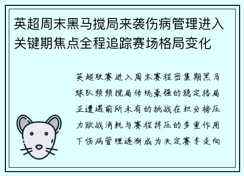 英超周末黑马搅局来袭伤病管理进入关键期焦点全程追踪赛场格局变化 英超周末黑马搅局来袭伤病管理进入关键期焦点全程追踪赛场格局变化